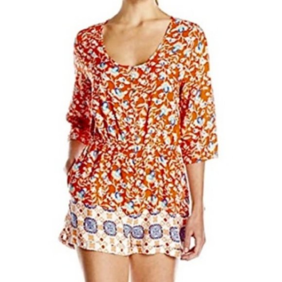 MINKPINK Pants - MINKPINK Neighbourhood Orange Floral Romper